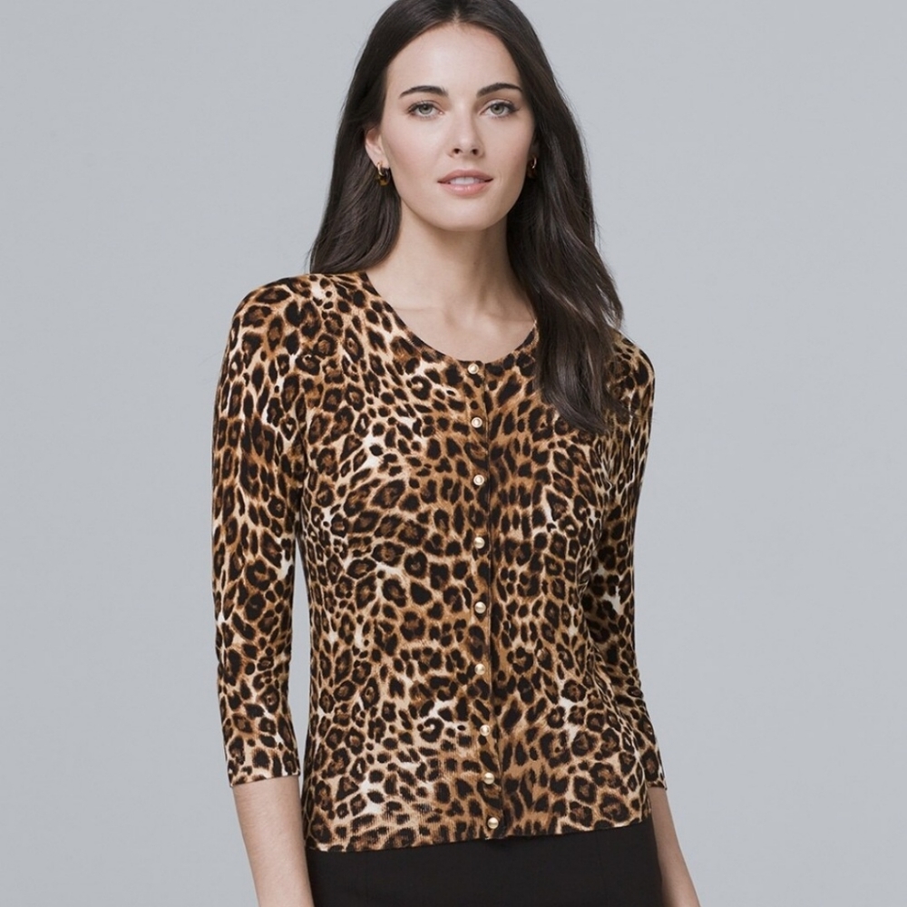 WHBM | Quarter Sleeve Leopard Print Cardigan - XS